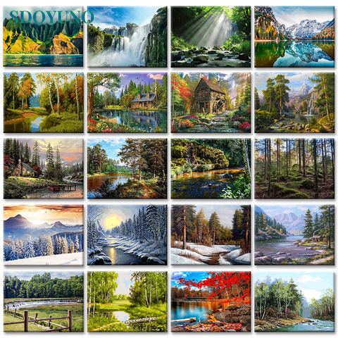 SDOYUNO 60x75cm Frameless Painting By Numbers Nature Landscape pictures by numbers DIY For Home Decoration Gift ► Photo 1/6