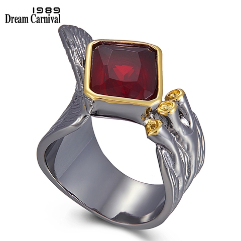 DreamCarnival1989 Exaggerated New Gothic Ring for Women Split Flap Open Top Red Square Zirconia Personality Female Rings WA11779 ► Photo 1/6