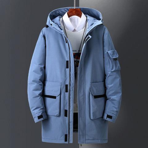 2022 Low Price Men's Down Jacket Thick Warm Medium Long Length Hooded Work Overcoat Clothes Coat White Duck Down Loose Outwear ► Photo 1/6