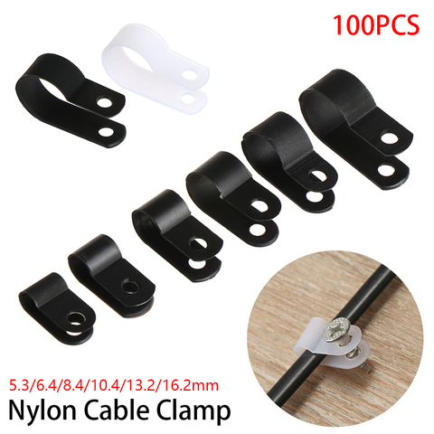100PCS/lot Plastic P Clips Black Hose Fasteners Cable Durable R-Type Nylon Cable Clamp Mounting Fix Hardware Electrical Fittings ► Photo 1/6