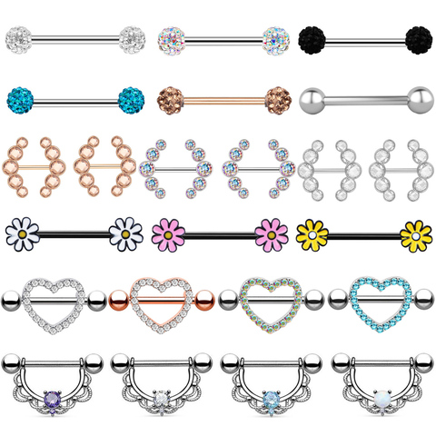 2pcs Titanium Nipple Piercing Heart Barbell 14G Opal Nipple Shield Flower Charming Nipple Rings For Women Body Piercing Jewelry ► Photo 1/6