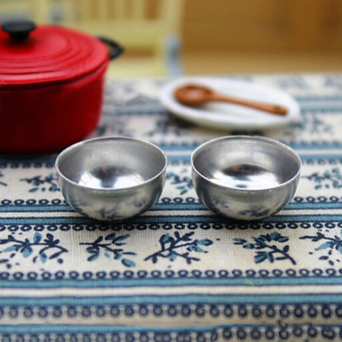 2 Pcs Mini metal Bowl Toy Match For Families Collectible Gift Furniture Toy 1:12 Dollhouse Miniature ► Photo 1/5