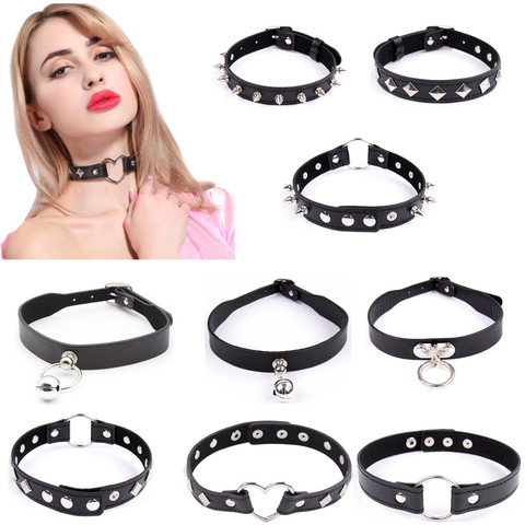 Sexy Leather Punk Rivets Necklace Accessories For Fetish Bdsm Collar Bondage Role Play Couples Flirting Men Women Gay Party Gift ► Photo 1/6