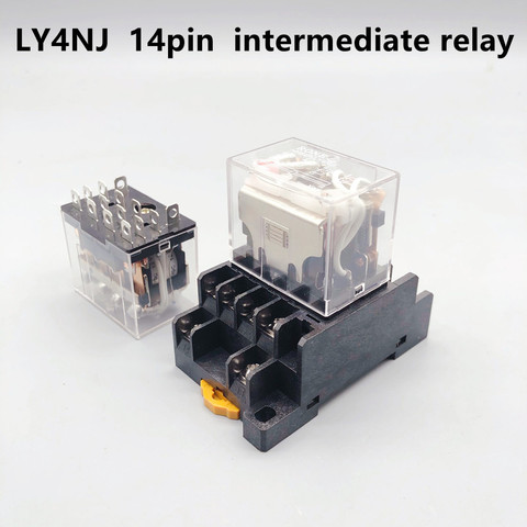 1Pc LY4NJ HH64P AC 110V 220V DC 12V DC 24V 14PIN 10A silvercontact Power Relay Coil 4PDTintermediate relay switchwithsocket Base ► Photo 1/6