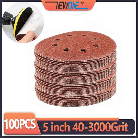 100pcs 125mm Hook & Loop Abrasive Sand Paper 5 inch red Sanding Disc with 8 holes Grits 40~3000 available ► Photo 1/6
