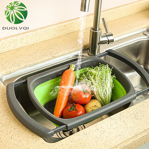 Duolvqi Foldable Colander Drain Folding Baskets Collapsible Kitchen Strainer Noodles Fruit Vegetable Washing Strainers Bowls ► Photo 1/6