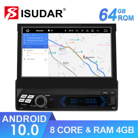 Isudar Universal Car Multimedia Player 1 Din Android 10 7 Inch Detachable Multi touch Screen Octa Core Stereo Radio GPS RAM 4GB ► Photo 1/5