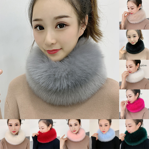 53CM Length Furry Scarves Winter Warm Women Fashion Faux Fox Fur Collar Scarf Shawl Stole Furry Neck Wrap Circles ► Photo 1/6