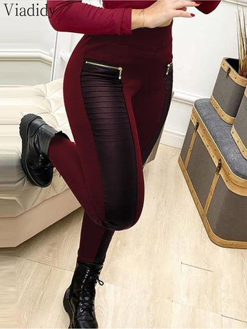 Fashion Party Club PU Leather Contrast Zipper Design High Waist Skinny Pants ► Photo 1/4