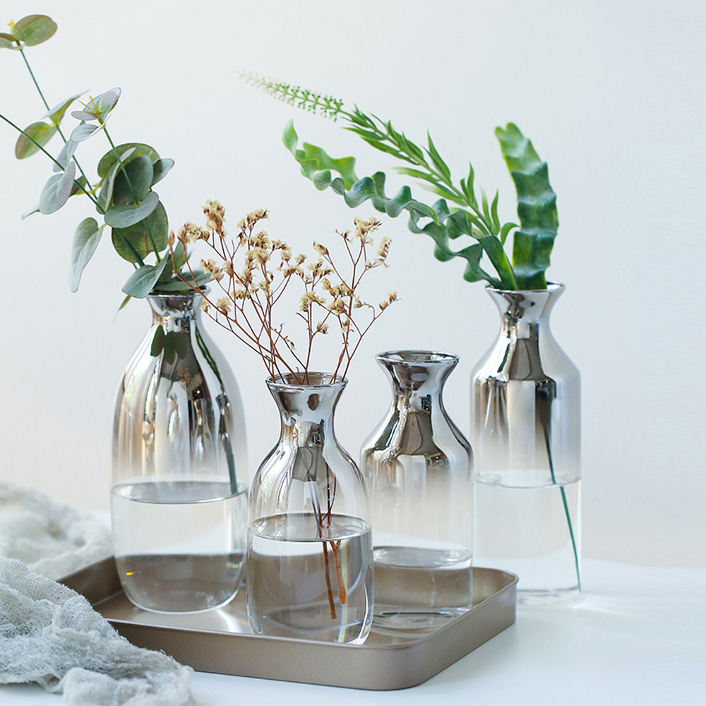 Nordic Glass Silver Vase Gradient Dried Flower Insert Desktop Jewelry Home Decor 