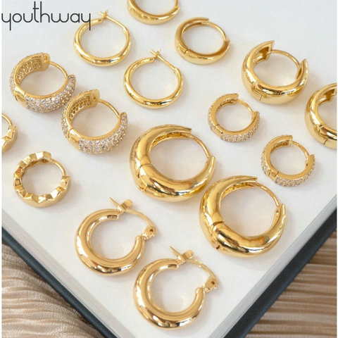 INS Gold Color Brass Hoop Huggies Earrings Small Large Circle Hoops CC Shape Statement Earrings Women Girls Unique Metal Jewelry ► Photo 1/6