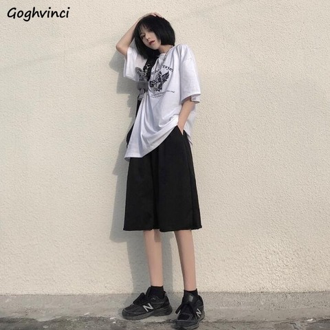 Shorts Women Summer Solid Knee-length High Waist Loose Ins Simple Leisure Fashion Female Preppy Stylish Teens Korean Style Daily ► Photo 1/6