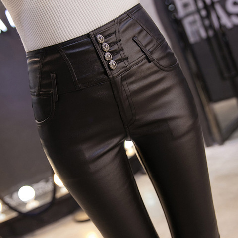 2022Winter Warm Women Pants Dropshipping Female PU Leather Velvet Trousers Elastic Pencil Skinny pants Women's Tight pants ► Photo 1/5