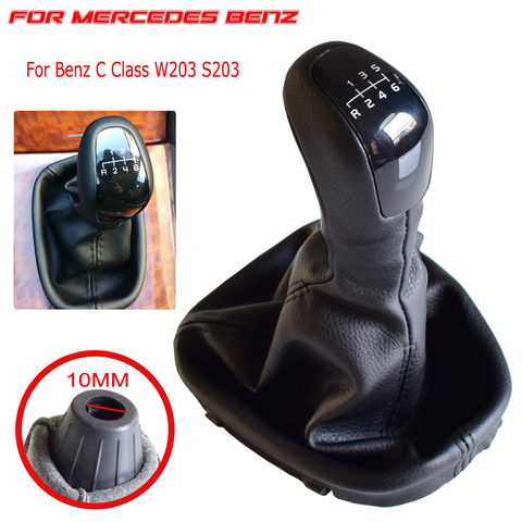 Gearshift Lever Knob Stick Shifter Manual 5 6 Speed For Mercedes Benz C Class W203 S203 Leather Gaitor Boot Cover Car Styling ► Photo 1/6