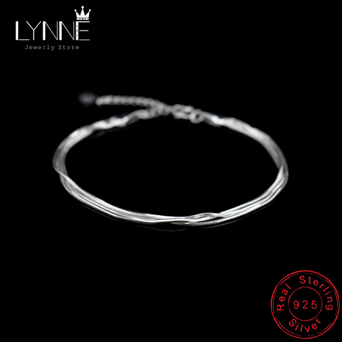 Hot Fashion Three Layer Thread Snake Chain Bracelet 925 Sterling Silver Simple Design Multilayer Line Bracelets Women Jewelry ► Photo 1/6