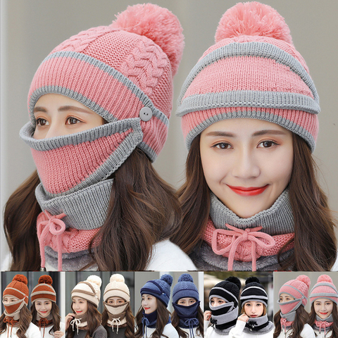 Fashion Winter Beanie Hat Women's Hat Caps Knitted Warm Scarf Windproof Multi Functional Hat Scarf Set clothing accessories suit ► Photo 1/6