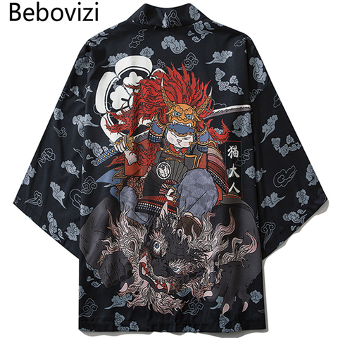 Bebovizi Japanese Style Cat Samurai Kimono Streetwear Men Women Cardigan Japan Harajuku Anime Robe Anime Clothes 2022 Summer ► Photo 1/6