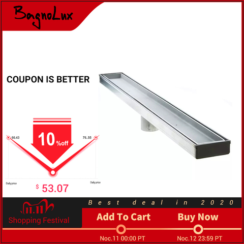 Bagnolux Super Heavy-duty Hardware Tile Insert 304# Stainless Steel Linear Shower Bathroom Grate Floor Drain Centre Outlet Waste ► Photo 1/6