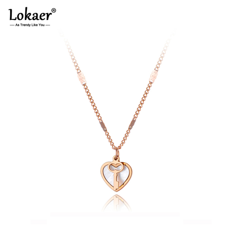 Lokaer Original Titanium Stainless Steel Lovely Heart Charm Necklaces Jewelry Shell Key Pendant Chain Necklace For Women N20035 ► Photo 1/5