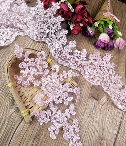 1 Meter Venise Cording Fabric Sequins Pink Flower Venice Mesh Lace Trim Applique Sewing Craft for Wedding Dec ► Photo 1/6