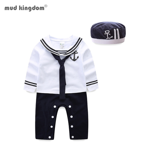 Mudkingdom Baby Boys Rompers Cotton Long Sleeve Sailor Style and Hat 2Pcs Jumpsuit Kids Clothes ► Photo 1/6