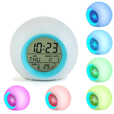 7 Colors LED Electronic Digital Alarm Clock Thermometer Night Light Glowing Cube LCD Clock Home Decor For Kids Table Desktop ► Photo 1/1