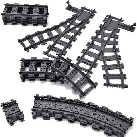 City Trains Flexible Tracks Forked Straight Curved Rails Switch Building Block Bricks technic Creator Toys for kid ► Photo 1/6