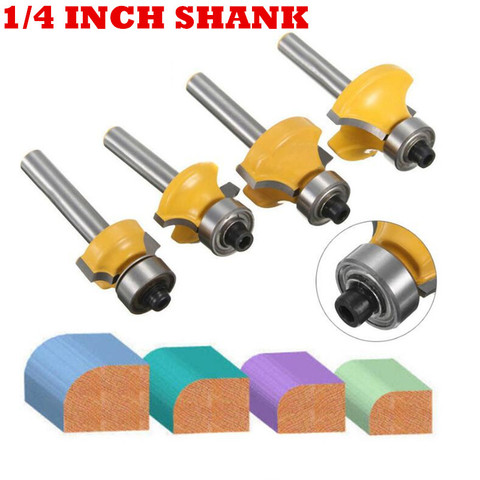 4pcs/set 1/4 Inch Shank Carbide Round Over Edging Router Bit 6.35mm Shank Radius 1/8