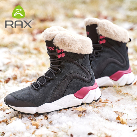 RAX Leather  Boots Winter with Fur Super Warm Snow Boots  Winter Work Casual Shoes Sneakers High Top Rubber Ankle Boots Female ► Photo 1/6