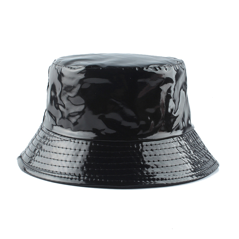 2022 New Fashion Waterproof Black Bucket Hat Reversible Leather Fishing Cap Unisex Fisherman Hats Hip hop Casual Sun Caps ► Photo 1/6