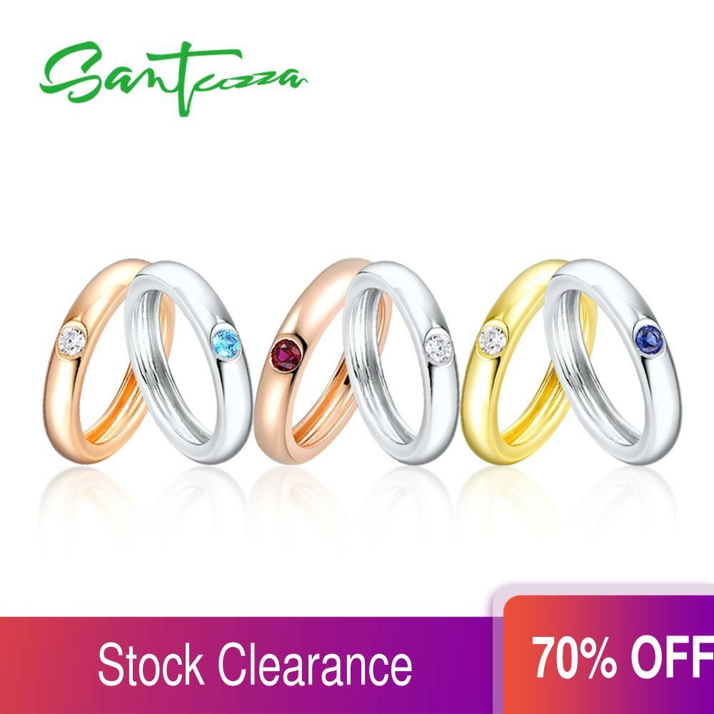 SANTUZZA Silver Rings for Women Pure 925 Sterling Silver Multi-Color Gem Stones Stackable Eternity Rings Trendy Fashion Jewelry ► Photo 1/6