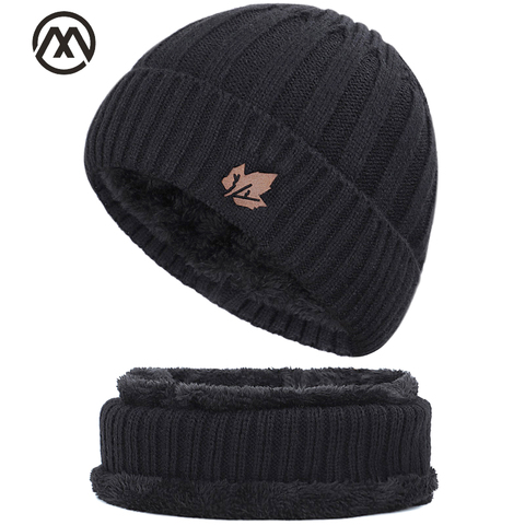 2022 men's hat scarf winter plus velvet men and women maple leaf cotton hat outdoor warm knit hat bib thick high quality cotton ► Photo 1/6