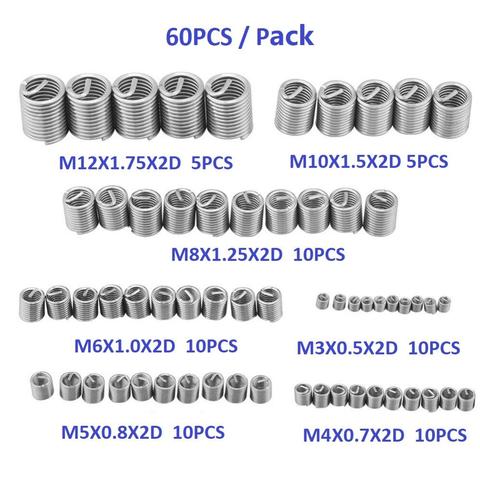 60pcs M3 M4 M5 M6 M8 M10 M12 Wire Thread Insert Helicoil Stainless Steel Easy Install Repair Tool Wire Threaded Inserts Kits ► Photo 1/6