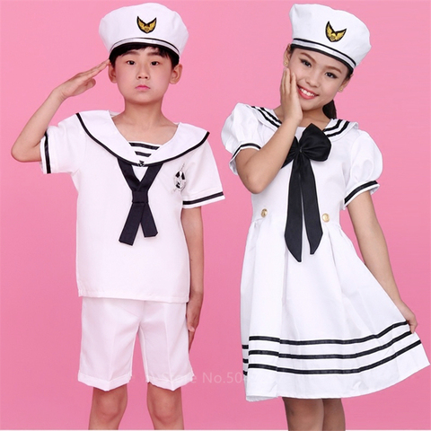 Children Uniform Captain Navay Officer Sailor Costume Girl Boy Classic Halloween Cosplay Army Suit Fancy Carnival Party100-160CM ► Photo 1/6