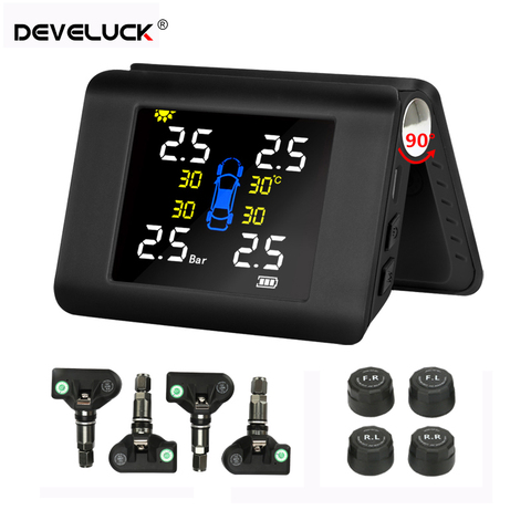 Develuck TPMS Auto Wireless Car Tire Pressure Monitoring Intelligent System Solar Power LED Display Built-in or External Sensor ► Photo 1/6