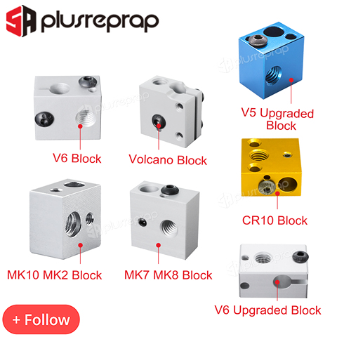 High quality 3D Printer Accessories Heated Block MK7 MK8 MK10 V5 V6 Volcano CR10 for Print Head Extruder J-head Aluminum Block ► Photo 1/6
