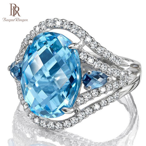 Bague Ringen High Quality  Female Ring with 10*12mm Oval Aquamarine Gemstone 100% Real 925 Silver jewely Wedding Party Rings ► Photo 1/6