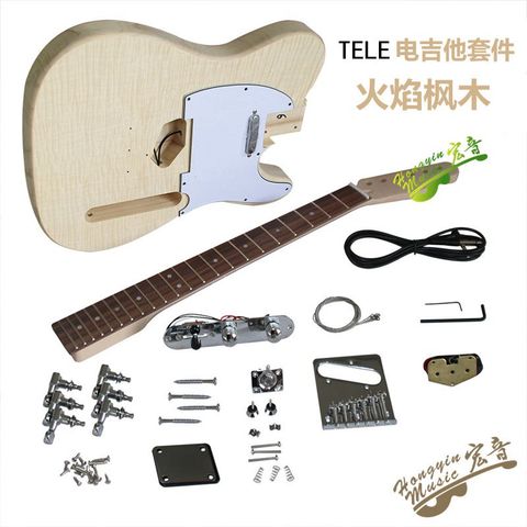 TL estilo agua ondulaciones madera guitarra eléctrica DIY Kit Set Basswood cuerpo palisandro diapasón Durable Arce cuello guitar ► Photo 1/6