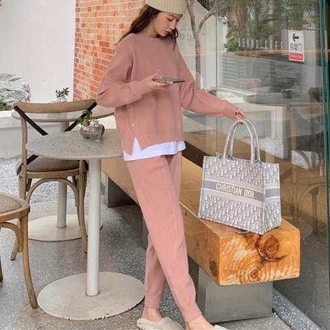 High-end Customized Women Sweater 2 Piece Knitted Pant Sets Slim Tracksuit Fall Winter Fashion Sweatshirts Sporting Suit Female ► Photo 1/6