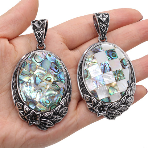 Natural Shell Pendants Vintage Alloy Oval Abalone Shell Exquisite charms For jewelry making DIY Necklace accessories 40x60mm ► Photo 1/1