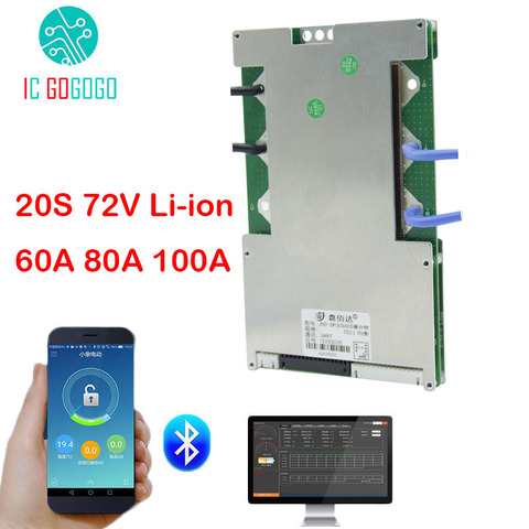 20S 72V Li-ion ion Lithium 3.7V Battery Protection Board PC Phone Bluetooth APP 60A 80A 100A Power Smart BMS Packs UART Balance ► Photo 1/6