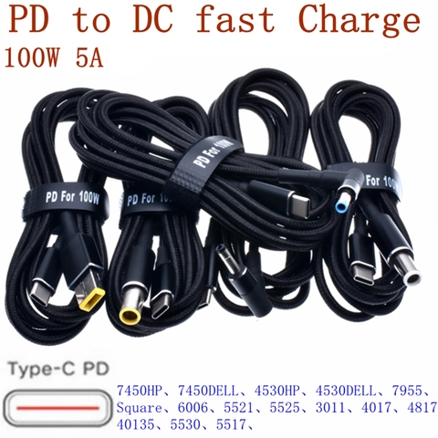 100W 5A PD to DC 5.5*2.1 5.5*2.5 7.4*5.0 4.5*3.0 Decoy trigger Adapter cable TYPE-C PD Decoy line charging notebook charger ► Photo 1/6