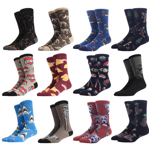 Men Big Size Happy Funny Socks Cotton Wedding Dinosaur Hamburg Pizza Beer Fish Crew Socks Man Unisex Chaussette Homme Divertido ► Photo 1/6