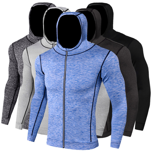 New Mens Running Jackets Fitness Sports Coat Hooded Tight Hoodie Gym Soccer Training Run Jogging Jackets Reflective Zipper Shirt ► Photo 1/6