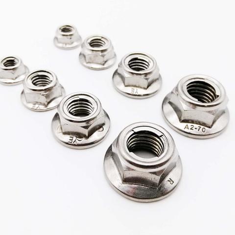 2/5pcs M4-M12 304 Stainless Steel Prevailing Torque Type All Metal Insert Hexagon Lock Nut With Flange Hex Self Locking GB6187 ► Photo 1/6
