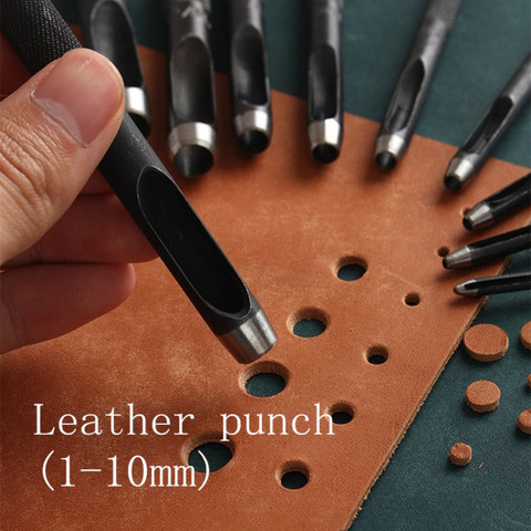 Round Hollow Punch Set 10Pcs Leather Craft Punch Tool Hollow Hole Punch Cutter Tool for Watch Bands Belts Canvas Paper (1-10MM) ► Photo 1/6