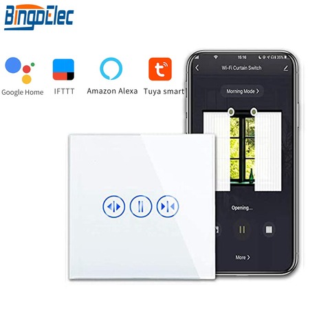 Bingoelec WIFI Curtain Touch Switch Tempered Crystal Glass Panel Smart Home Roller Shutter Switch Wireless Control By Tuya APP ► Photo 1/6