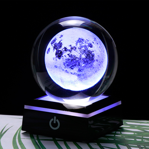 3D Moon Crystal Ball LED Base Laser Engraved Glass Globe Home Decoration Crystal Craft Sphere Ornament 8cm ► Photo 1/6