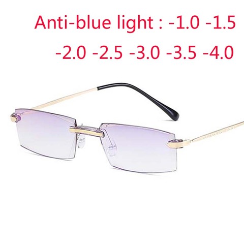 High-grade Coating Frameless Finished Myopia Glasses Women Anti-blue Light Prescription Eyeglasses -1 -1.5 -2 -2.5 -3 -3.5 -4.0 ► Photo 1/6