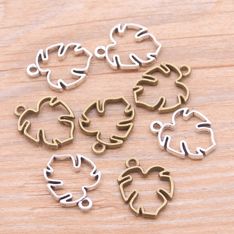 PULCHRITUDE 20PCS 14*19mm Two Color Hollow Out Leaf Charms Plant Pendant Jewelry Metal Alloy Jewelry Marking ► Photo 1/5